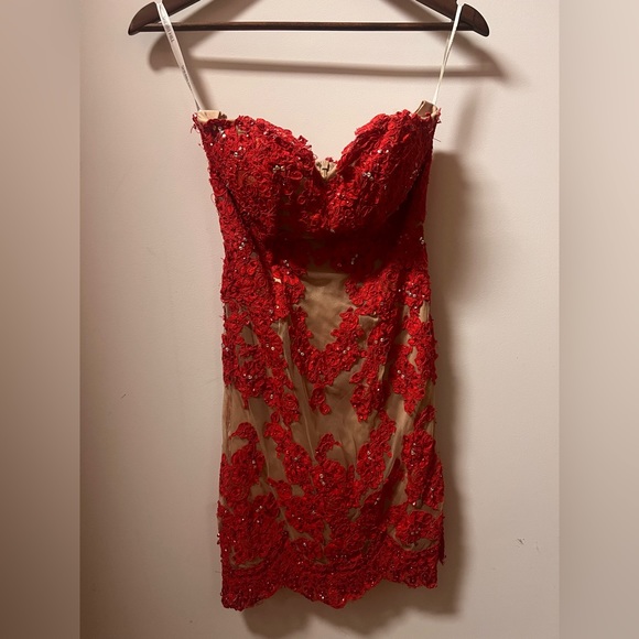 Sherri Hill Lace Red Prom Cocktail Formal Dress - Picture 1 of 4